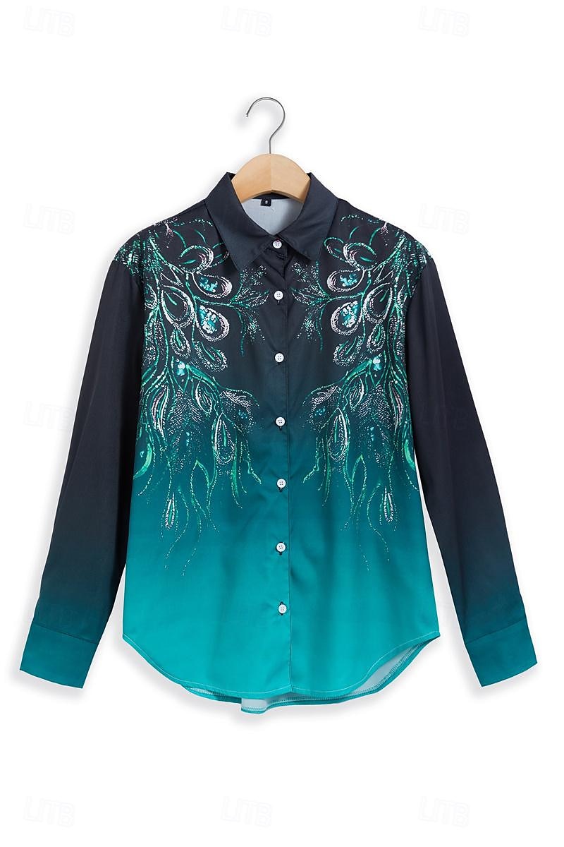 Damen Hemd Täglich Basic Knöpfe Print Langarm Reguläre Tops Hemdkragen Freizeit Blau Grün Herbst Winter 2025 - $26.99 –P3