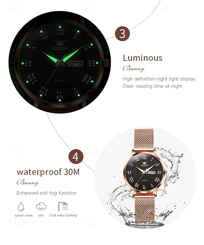 New Olevs Olevs Brand Mother's Day Gift for Women'S Watches Luminous Calendar Week Display Simple Quartz Watch Double Calendar High Value Ladies Waterproof Sports Watch 2026 - $29.99 –P3