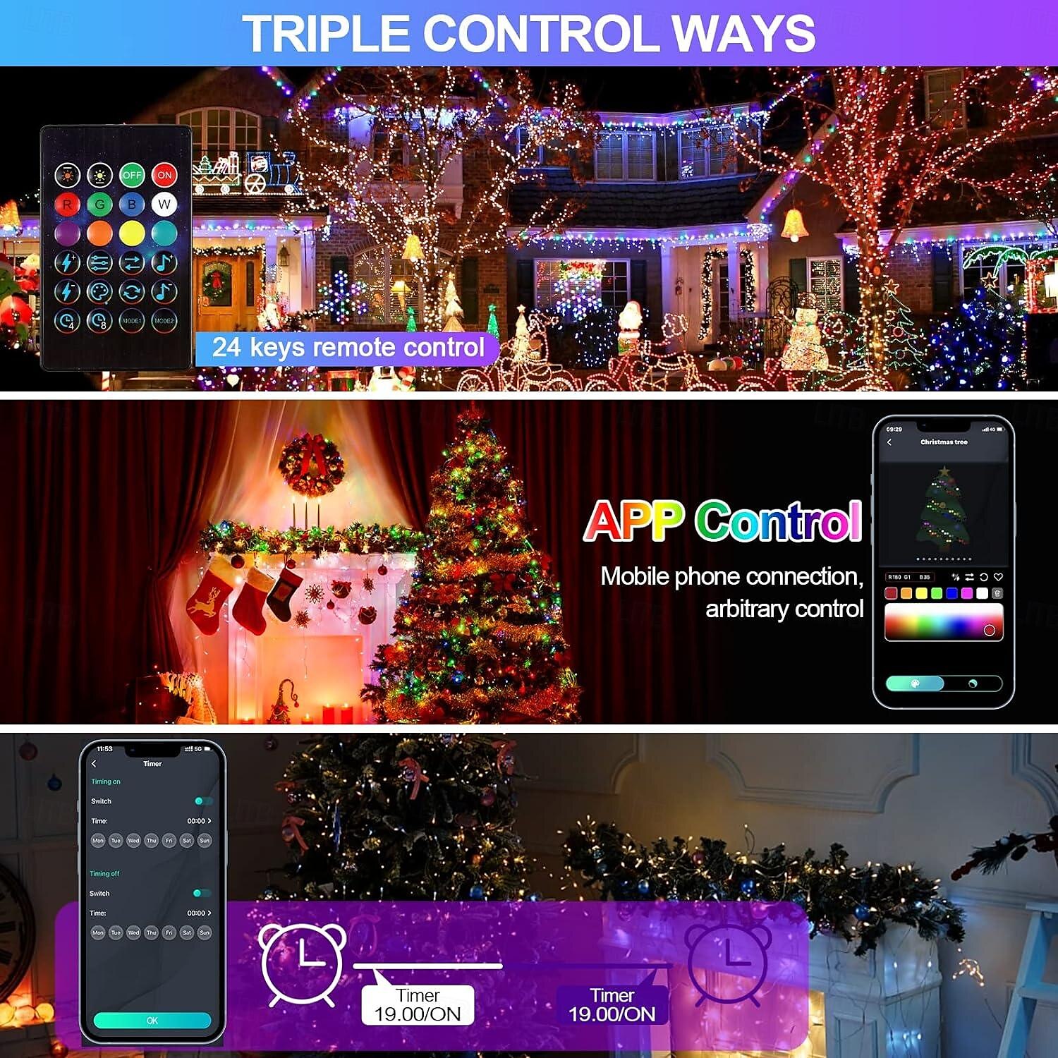 2025年 スマートフェアリーストリングライト、アプリ制御のLEDストリングフェアリーライト、リモコン付き、RGB LEDトゥインクルライト、音楽同期、クリスマスパーティーライト、クリスマスウェディングルーム、ベッドルーム、パーティーイベント、ホームデコレーション  コレクション – $18.49 –P6