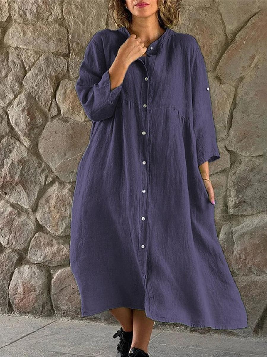 Women's Black White Yellow Summer Spring Midi Dress Linen-Inspired Dresses Shirt Dress Casual Dress Basic Modern Daily Weekend Loose Fit Plain Shirt Collar 2025 - $38.99 –P3