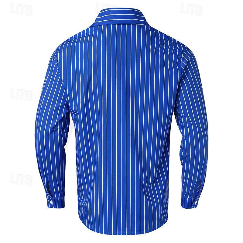 Men's Matching Sets Blue Shirt Button Up Shirt Casual Shirt Trousers Casual Pants Sets Long Sleeve Lapel Casual Daily Streetwear Stripes 2 Piece Polyester Spring & Fall 2025 - $45.99 –P6