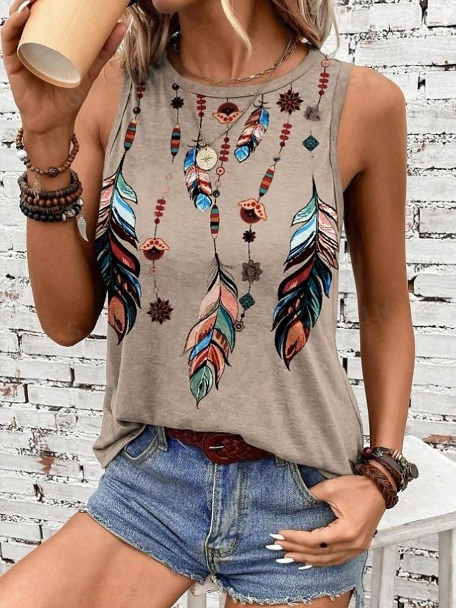 Camisole pentru femei top vest imprimeu stilat ombre fără mâneci guler rotund vacanță casual roz albastru deschis khaki curcubeu vară 2025 - $17.99 –P1