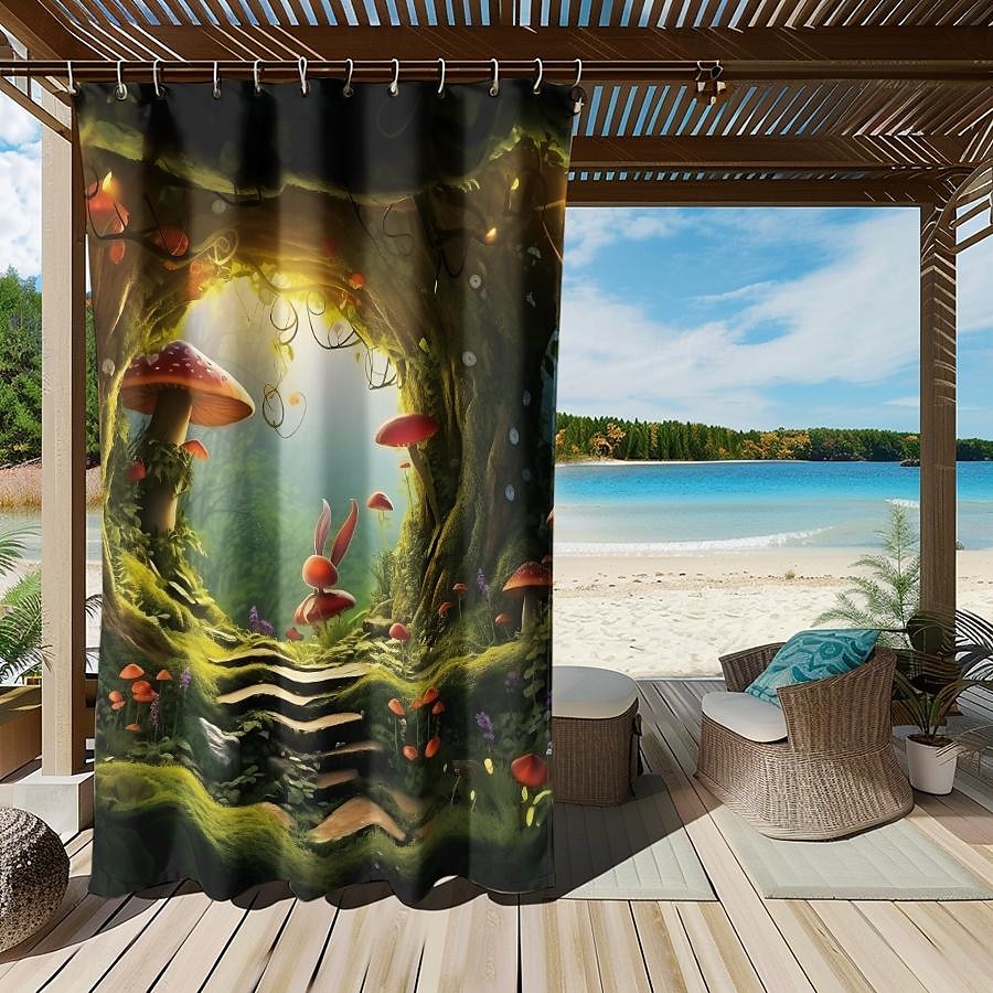 Wasserdichter Outdoor Vorhang Außenvorhang für Privatsphäre, Außenjalousien, verschiebbare Terrassenvorhangvorhänge, Pergolavorhänge mit Ösen, Pilzwald für Pavillon, Balkon, Veranda, Party 2025 - $28.99 –P11