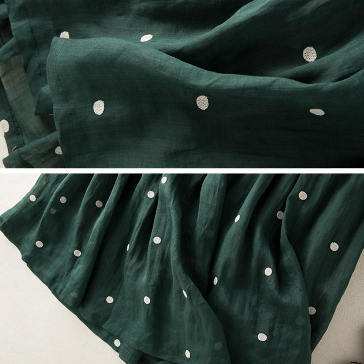 Femme Jupe Trapèze Mode Décontractées Maxi Taille haute Jupes Pois Imprimer Casual Quotidien Fin de semaine Jaune bleu marine Marron Vert Eté Coton et lin de 2025 ? $46.99 –P16