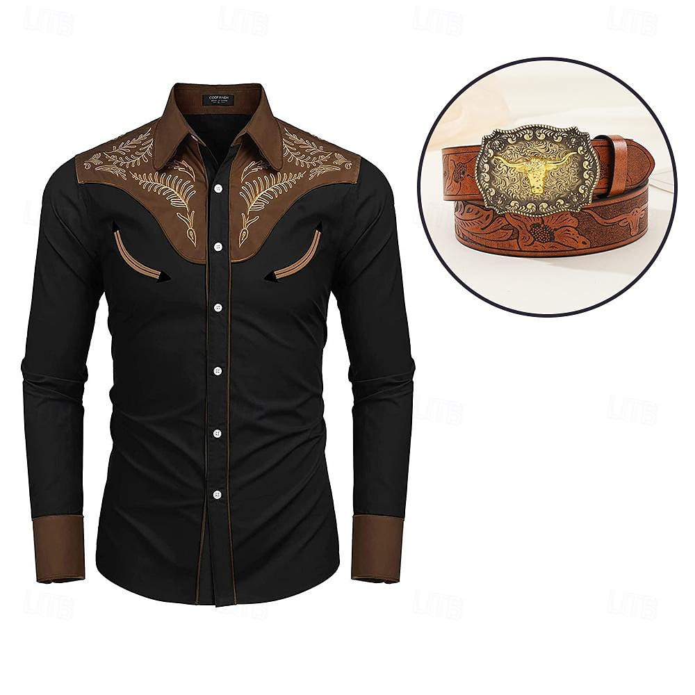 Klassiek Retro vintage Blouse / overhemd Ceintuur West Cowboy Geborduurd Borduurwerk Voor heren Maskerade Dagelijks gebruik Vrijgezellenfeest Volwassenen Hemd Ceintuur Alle seizoenen 2025 - $32.99 –P8