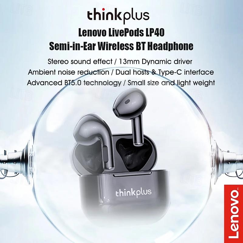 Lenovo LP40 Auriculares verdaderamente inalámbricos TWS auriculares Bluetooth 5.1 estéreo con caja de carga emparejamiento automático para Apple Samsung Huawei Xiaomi MI uso diario viajes uso al aire 2025 - $25.99 –P7