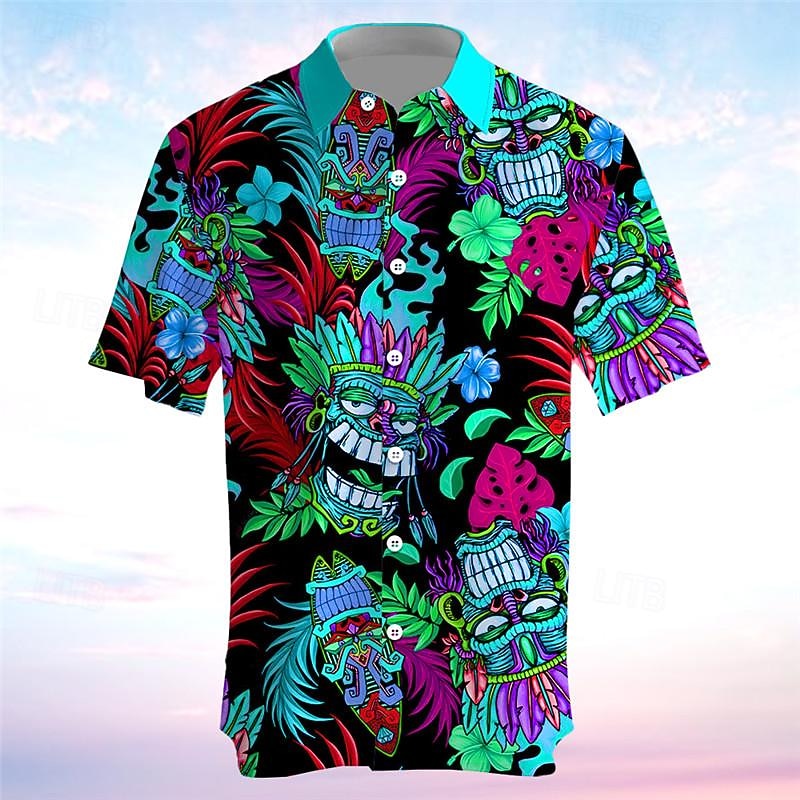 Per uomo Totem Camicia Camicia hawaiana Camicia Aloha Manica corta Camicia Collo ripiegabile Festività Hawaiano Esterno Da mare Hawaiano Blu Fucsia Verde S M L del 2026 a $23.99 –P5