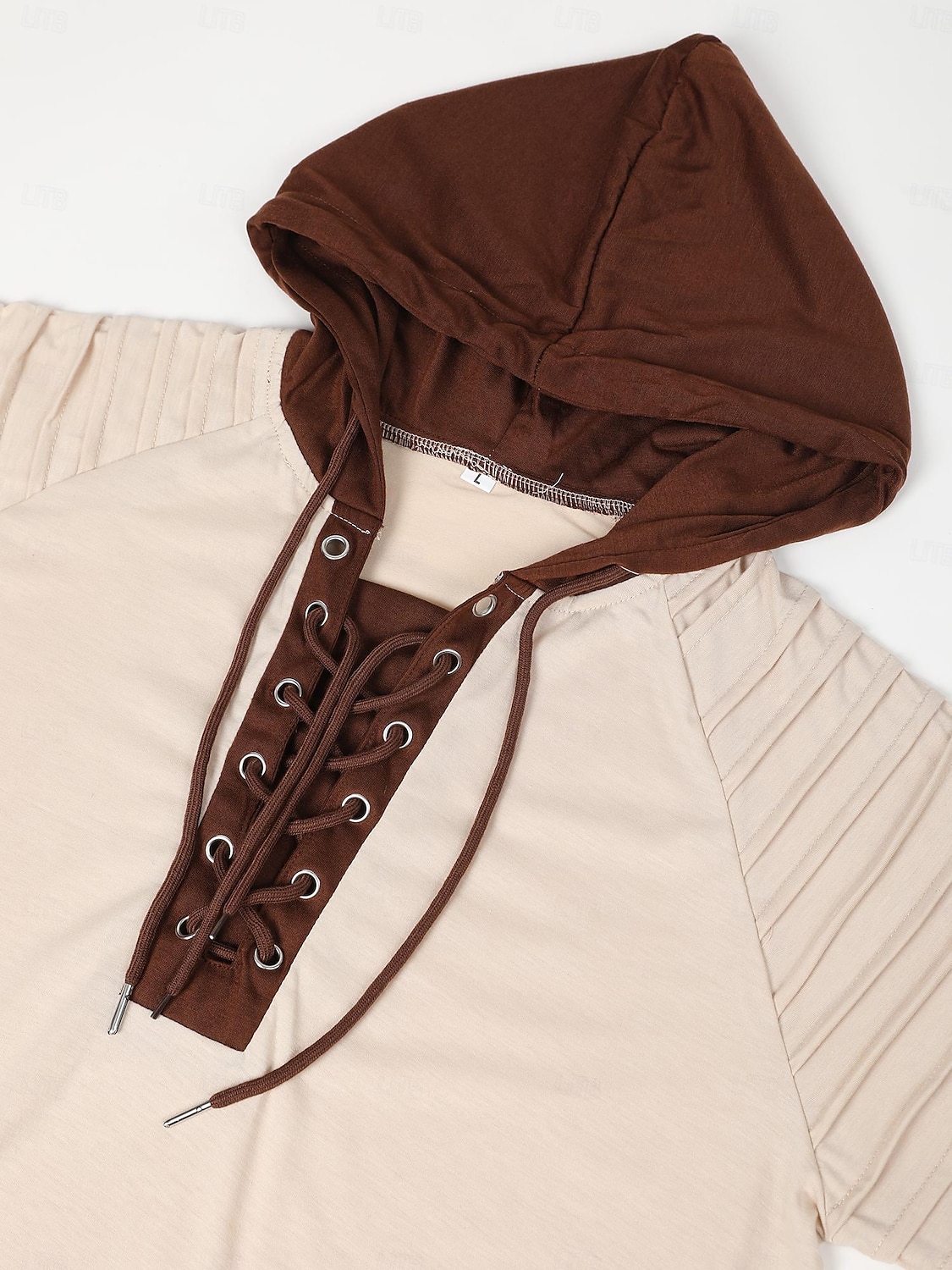 Men's T Shirt Tee Top Long Sleeve Shirt Long Sleeve Hooded Spring & Fall Color Block Slim Pleated Fashion Designer Basic Lace up Patchwork Vacation Street Going out Black Army Green Beige Top Tee 2025 - $25.99 –P10