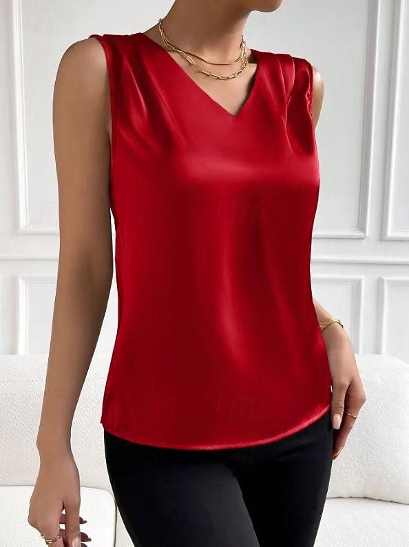 Canotta Per donna Nero Bianco Rosso Semplice Spalle scoperte Quotidiano Streetwear Moda Scollo a V Vestibilità regolare S del 2026 a $28.99 –P19