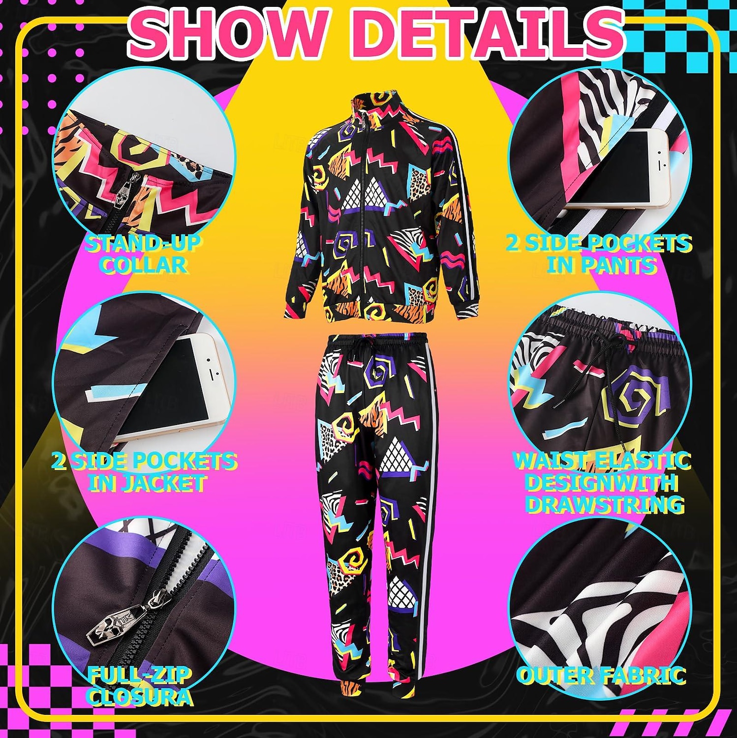 Retró 1980-as évek Felszerelések Sportruházat Tracksuit Diszkó Férfi Női Álarcos mulatság Hétköznapi viselet Alkalmi Pride Parade Felnőttek Felső Nadrágok 2025 - $49.99 –P5