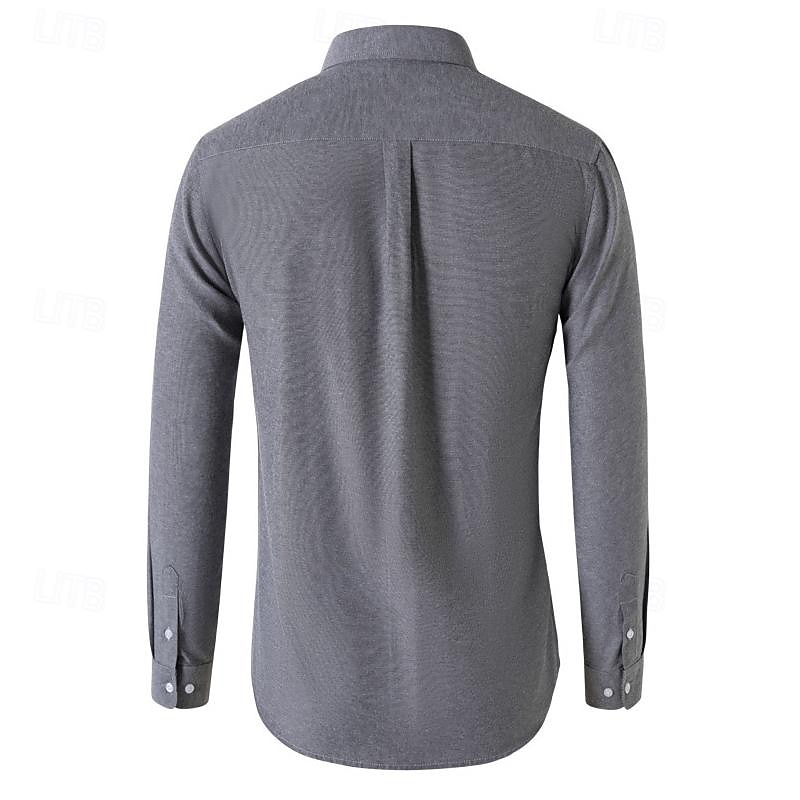 Herr Skjorta Sommarskjorta Knapp upp skjorta Casual skjorta Svart Vit Marinblå Blå Grå Långärmad Slät Knapp ner krage Helgdag Semester Button-Down Kläder Mode Ledigt Bekväm 2025 - $22.99 –P14