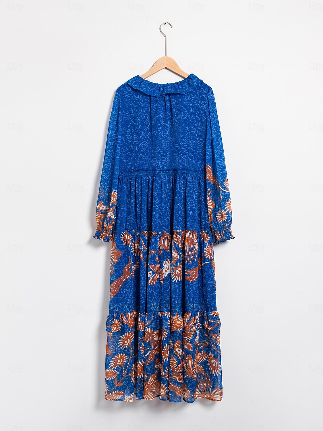 abito boho in chiffon con fiori tropicali e maniche a sbuffo del 2025 a $75.99 –P3