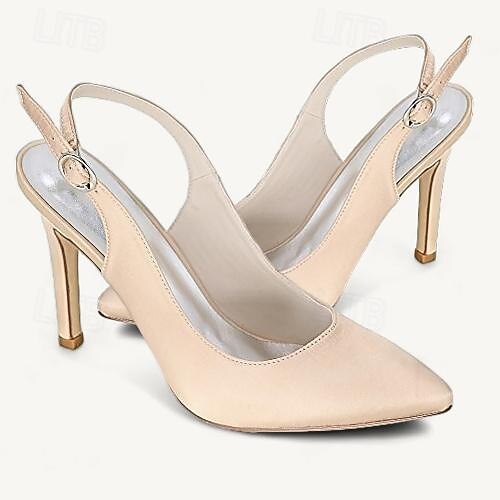 Dame bryllup sko Slingback Brudesko Spenne Stiletthæl Spisstå Basispumps Sateng Hvit Krystall Sølv 2026 - $64.99 –P7