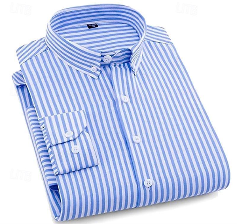 Herren Oberhemd Hemd Kragenhemd Bügelfreies Hemd Schwarz Weiß Rote Marineblau Langarm Gestreift Kragen Frühling Sommer Hochzeit Arbeit Bekleidung 2025 - $21.99 –P8