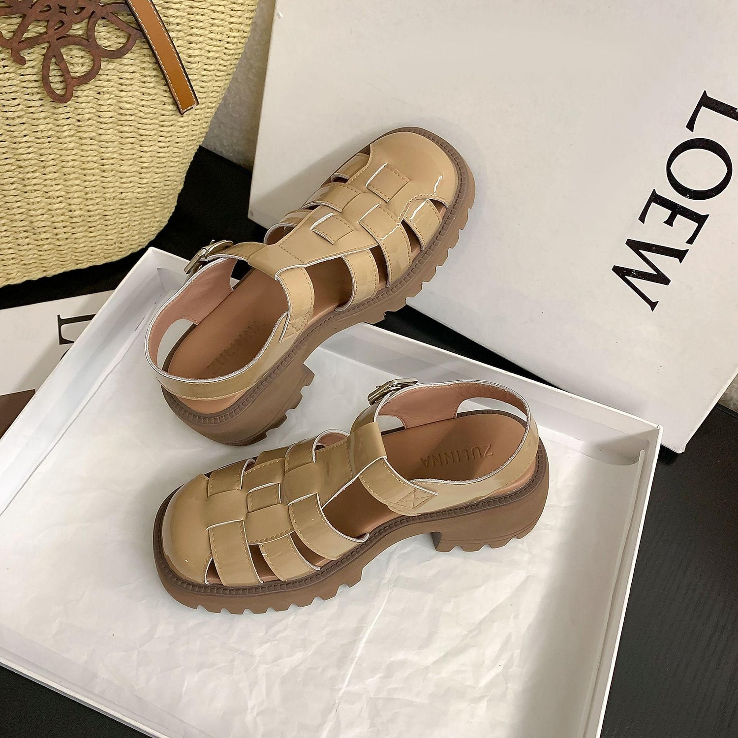 sandali da pescatore bianchi da donna con suola spessa e cinturino con fibbia, scarpe vintage in similpelle chiuse per l'estate, l'uso quotidiano e gli outfit casual del 2025 a $59.99 –P3