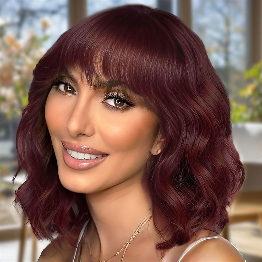 parrucca ondulata grigio argento con frangia per le donne parrucche grigie ombre lunghezza fino alle spalle parrucca riccia bob dall'aspetto naturale bianco argento con radici scure capelli sintetici del 2025 a $21.99 –P3