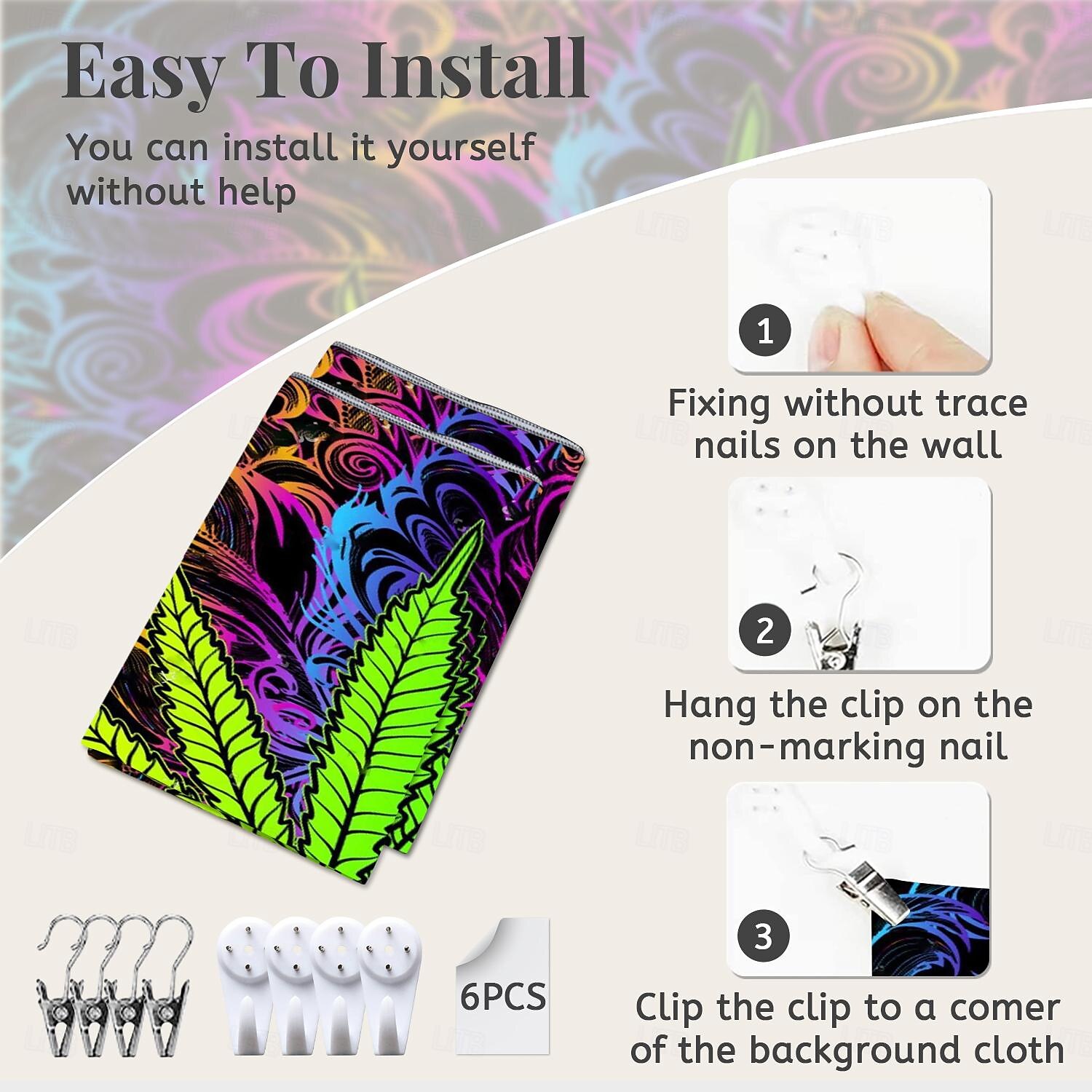 cannabisbladeren blacklight wandtapijt uv-reactief glow in the dark glow party neon psychedelisch trippy mistig hangend wandtapijt muurschildering voor woonkamer slaapkamer 2025 - $19.99 –P4