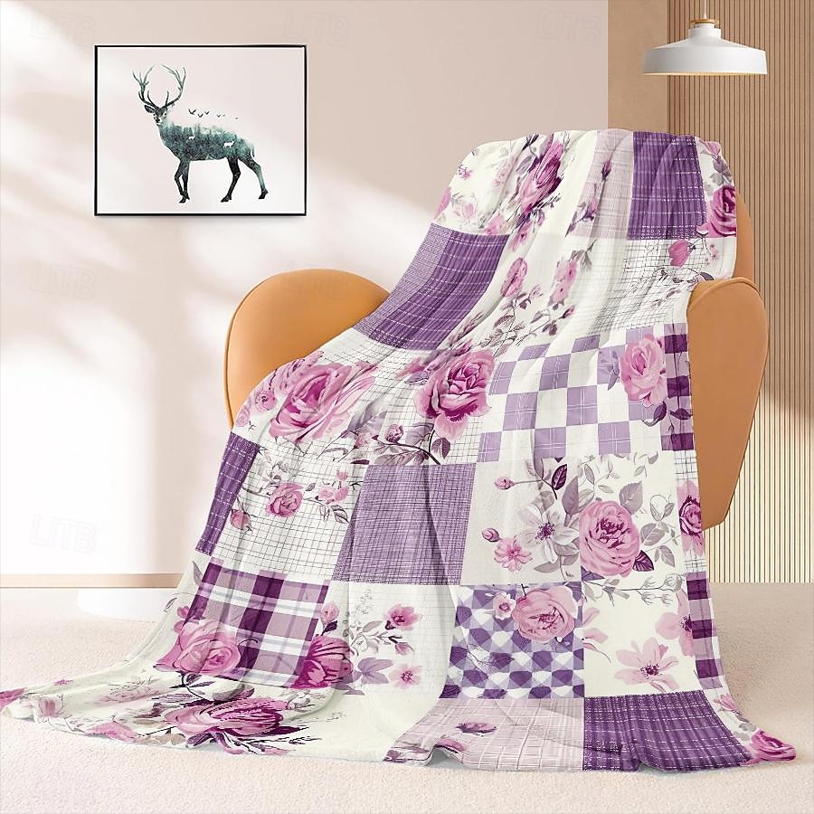 Couverture à motif patchwork en flanelle, grande couverture chaude pour toutes les saisons, cadeaux de 2025 ? $18.99 –P3