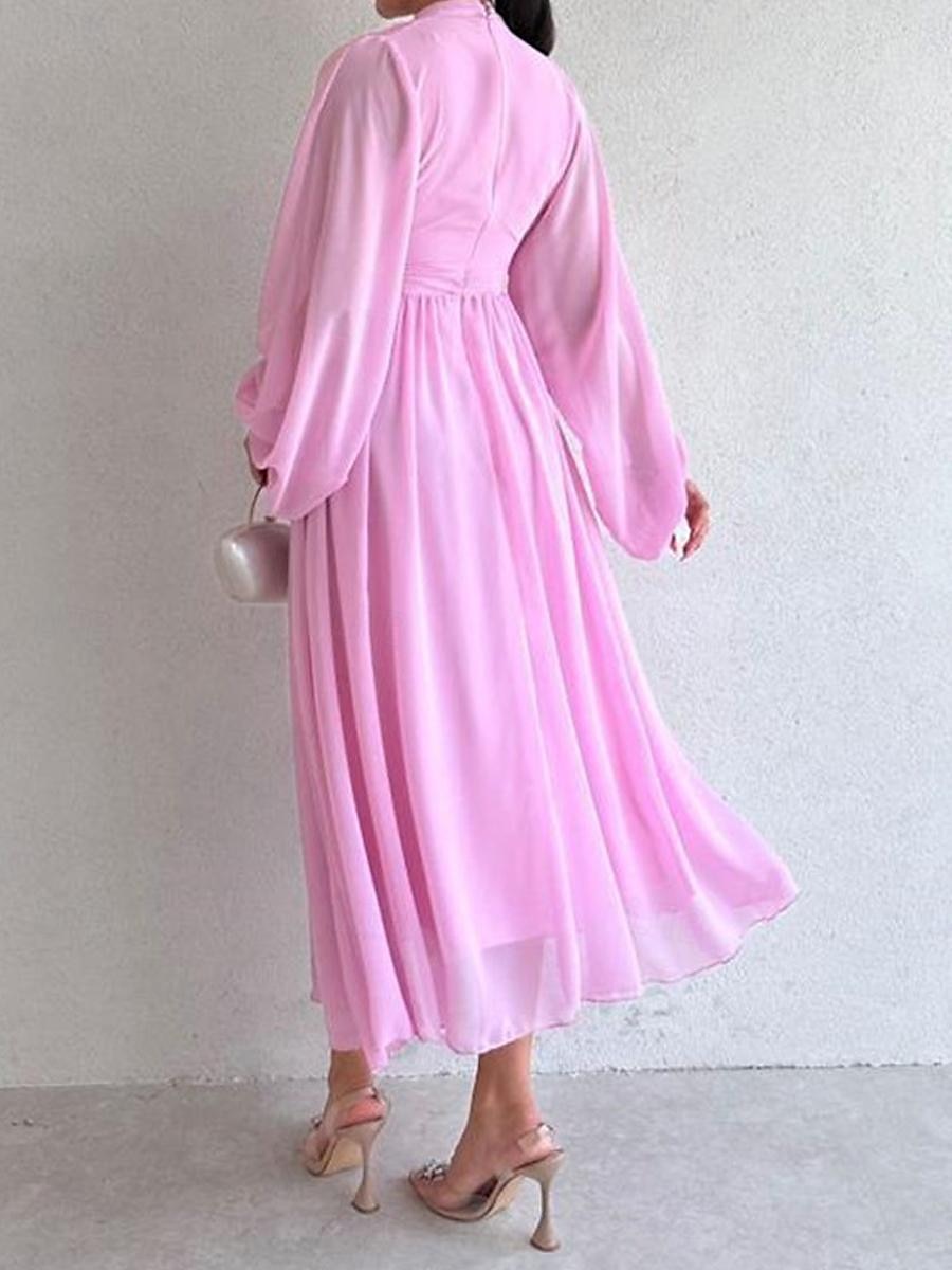 Női Fehér ruha Hosszú ruha Maxi ruha Sifon Fodrozott Randi Elegáns Utcai sikk Állógallér Hosszú ujj Fekete Fehér Arcpír rózsaszín Szín 2025 - $34.99 –P10