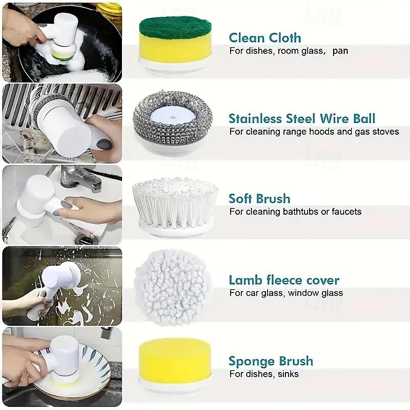Electric Spin Scrubber Cordless Shower Scrubber with 5Replaceable Brush Heads Electric Cleaning Brush With Dual Speeds &Extension Handle Power Scrubber For Bathroom Tile Toilet Floor 2025 - $19.99 –P1