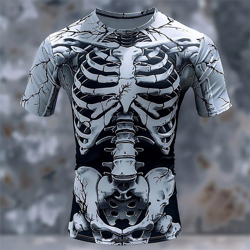Homens Gráfico Esqueleto Camiseta Manga Curta Camiseta Impressão 3D Gola Redonda Camisa Designer Retro Vintage Subcultura Esportes Feriado Para Noite Branco Cinzento Claro Cinzento Escuro Primavera de 2025 por $17.99 –P8