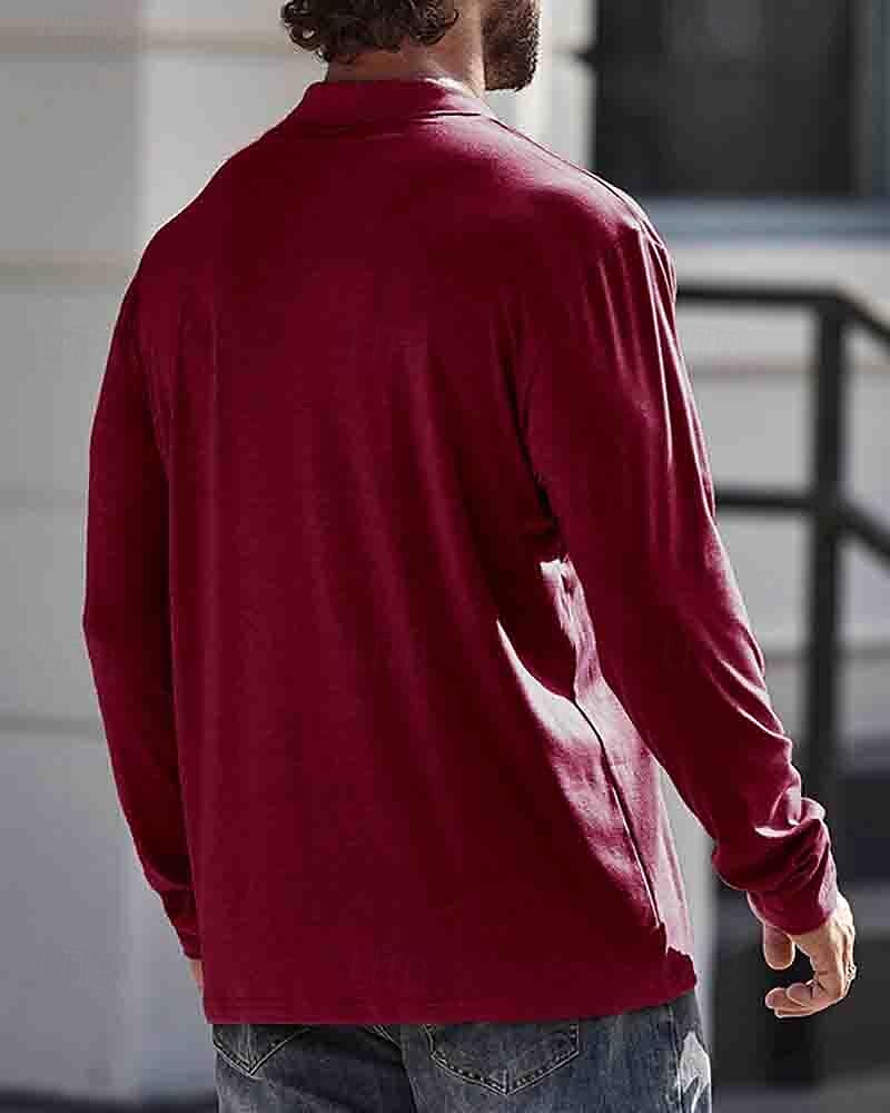 Herren Poloshirt aus Baumwolle Golfhemd Arbeit Casual Kargen Langarm Basic Modern Glatt Taste Tasche Frühling & Herbst Regular Fit Dunkelrot Wein Aprikose Dunkelgrau Wasserblau Schwarz Poloshirt aus 2025 - $18.99 –P18
