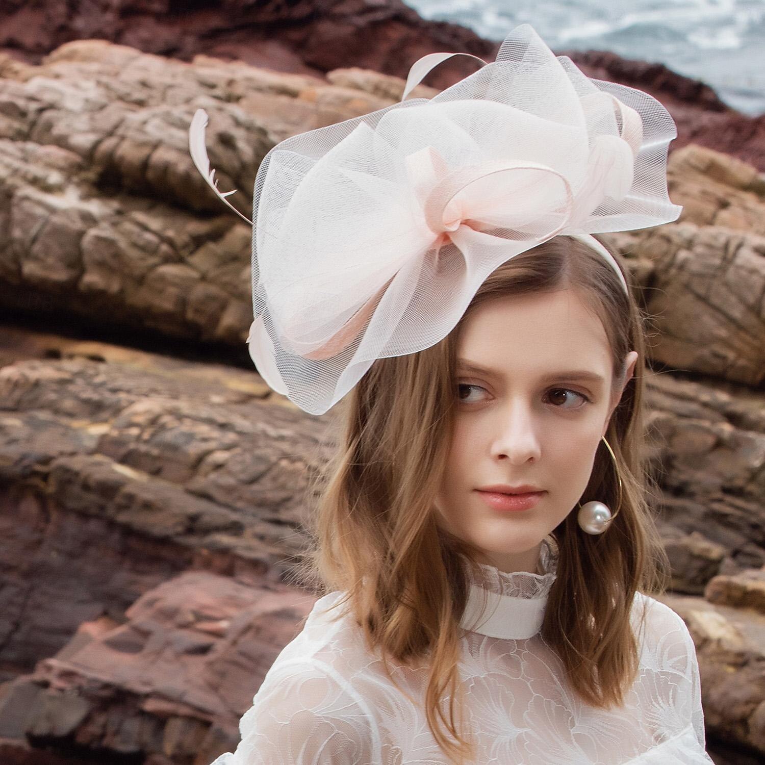 fasce cappelli copricapo tulle organza cappello floscio cappello da sole piattino cappello da sposa tea party matrimonio elegante con bowknot copricapo copricapo del 2025 a $42.99 –P10