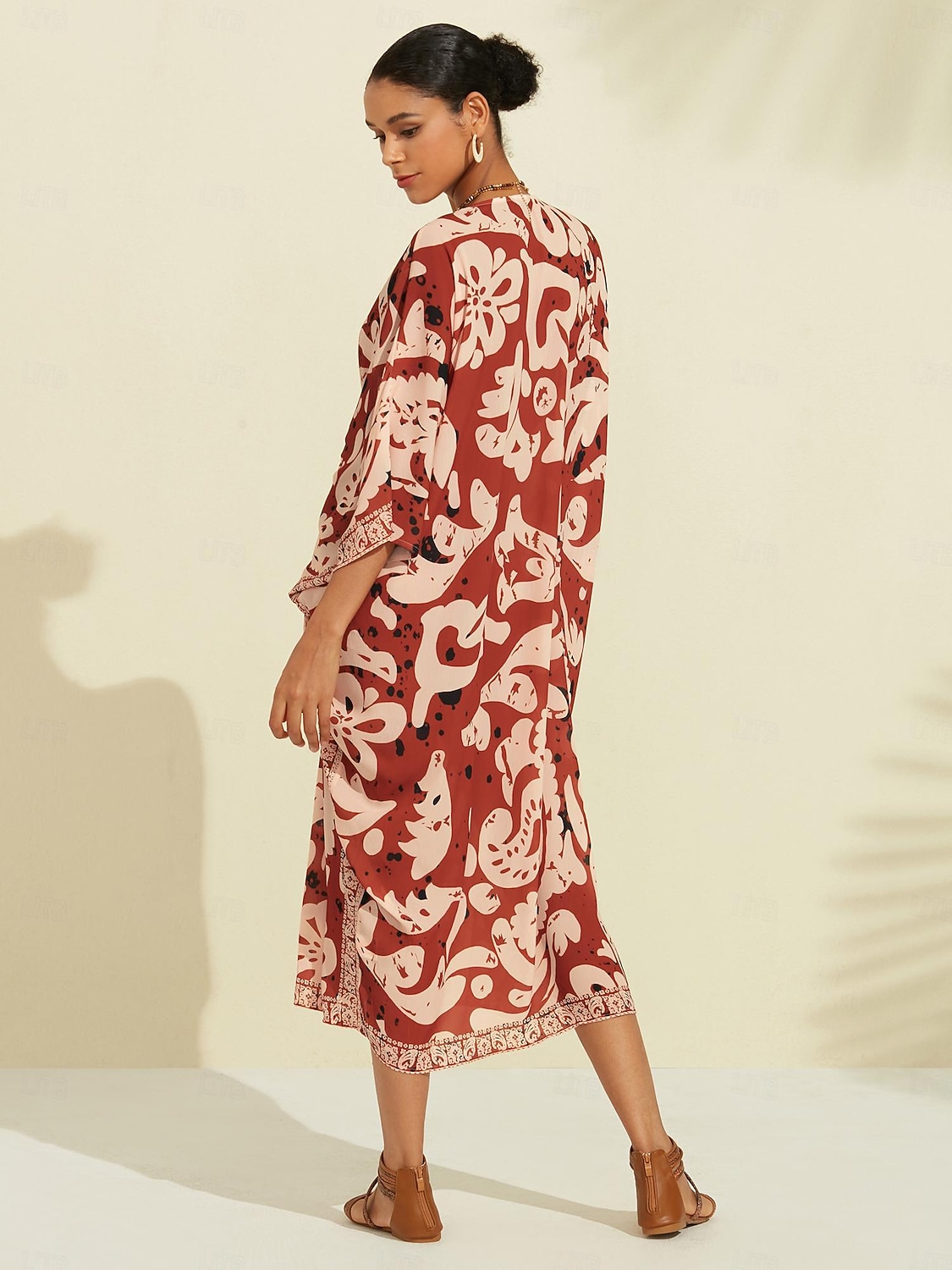 caftan midi en mousseline à imprimé cachemire bohème et col en V de 2026 ? $102.99 –P2