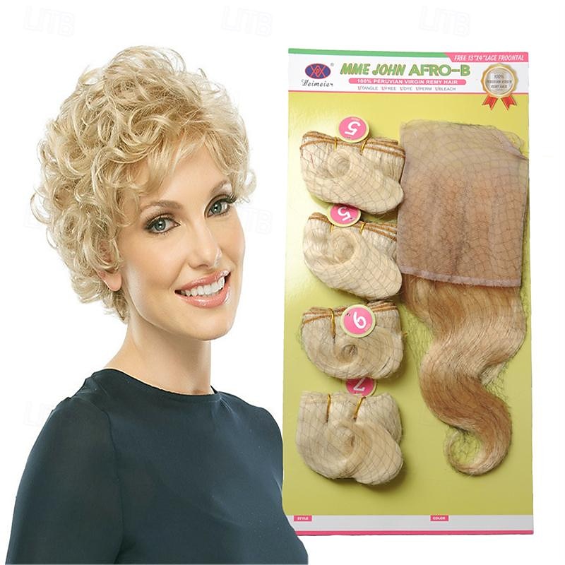țesătură păr bătătură afro-b 13*4 dantelă frontală păr uman păr virgin 4 pachete/pachet corp ondulat blond negru maro extensii de păr 2025 - $66.99 –P1