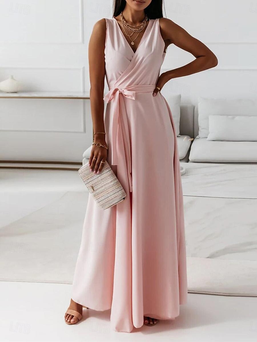 Women's Casual Dress Long Dress Maxi Dress Lace up Date Vacation Streetwear Maxi V Neck Sleeveless Pink Wine Red Color 2025 - $52.99 –P1