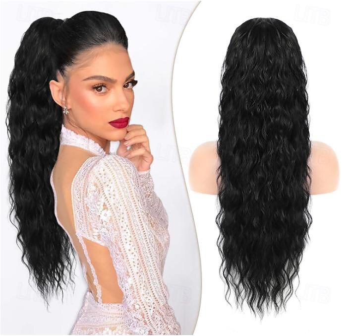 Cordon queue de cheval extensions de cheveux cuivre rouge longue bouclée ondulée queue de cheval naturel ondulé postiches synthétiques pour les femmes de 2025 ? $11.99 –P7
