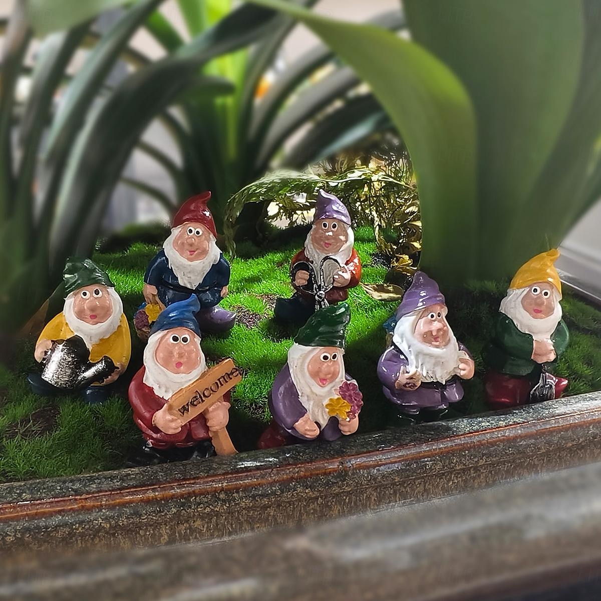 conjunto de siete figuras enanas: decoración del hogar y el jardín, perfectas para decoración de macetas, colección de artesanía de resina 2025 - $17.99 –P15