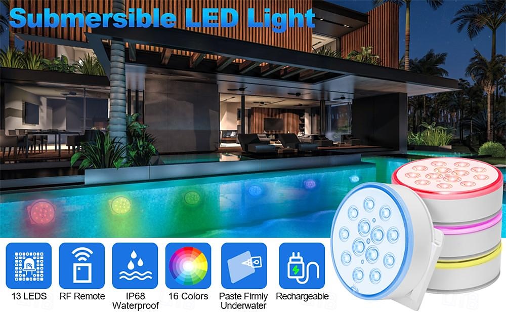 Rechargeable Submersible Pool Lights Bright Floating LED Lights, Underwater Lights Beautiful RGB for Swimming Pool, Hot Tub, Spa 2025 - $14.49 –P4