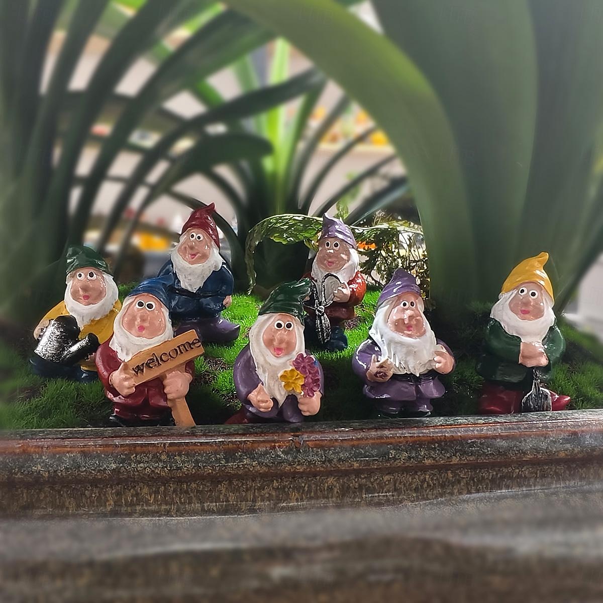 conjunto de siete figuras enanas: decoración del hogar y el jardín, perfectas para decoración de macetas, colección de artesanía de resina 2025 - $17.99 –P13