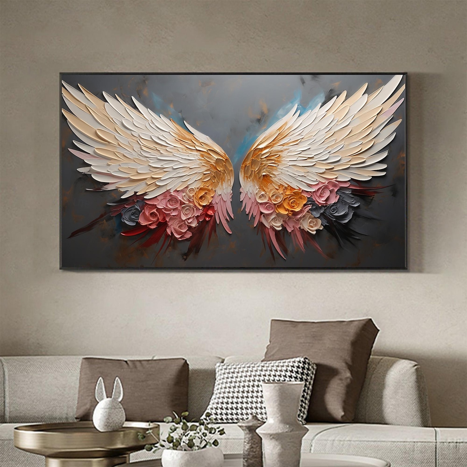 Handmade Original wing Oil Painting On Canvas Wall Art Decor Abstract Minimalist golden Painting for Home Decor With Stretched Frame/Without Inner Frame Painting 2025 - $150.99 –P2