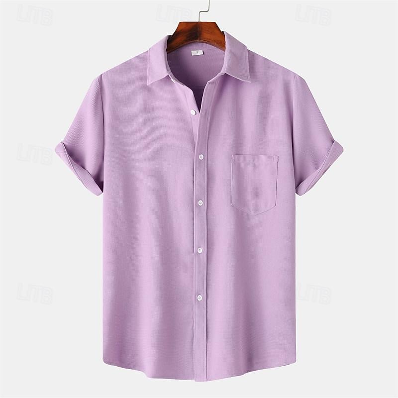 Per uomo Camicia Camicia Estiva Camicia casual Camicia da Spiaggia Camicia con Bottoni Bianco Verde chiaro Blu marino Blu Viola Manica Corta Semplice Bavero Vacanza Camicia hawaiana Tasca del 2026 a $27.99 –P15