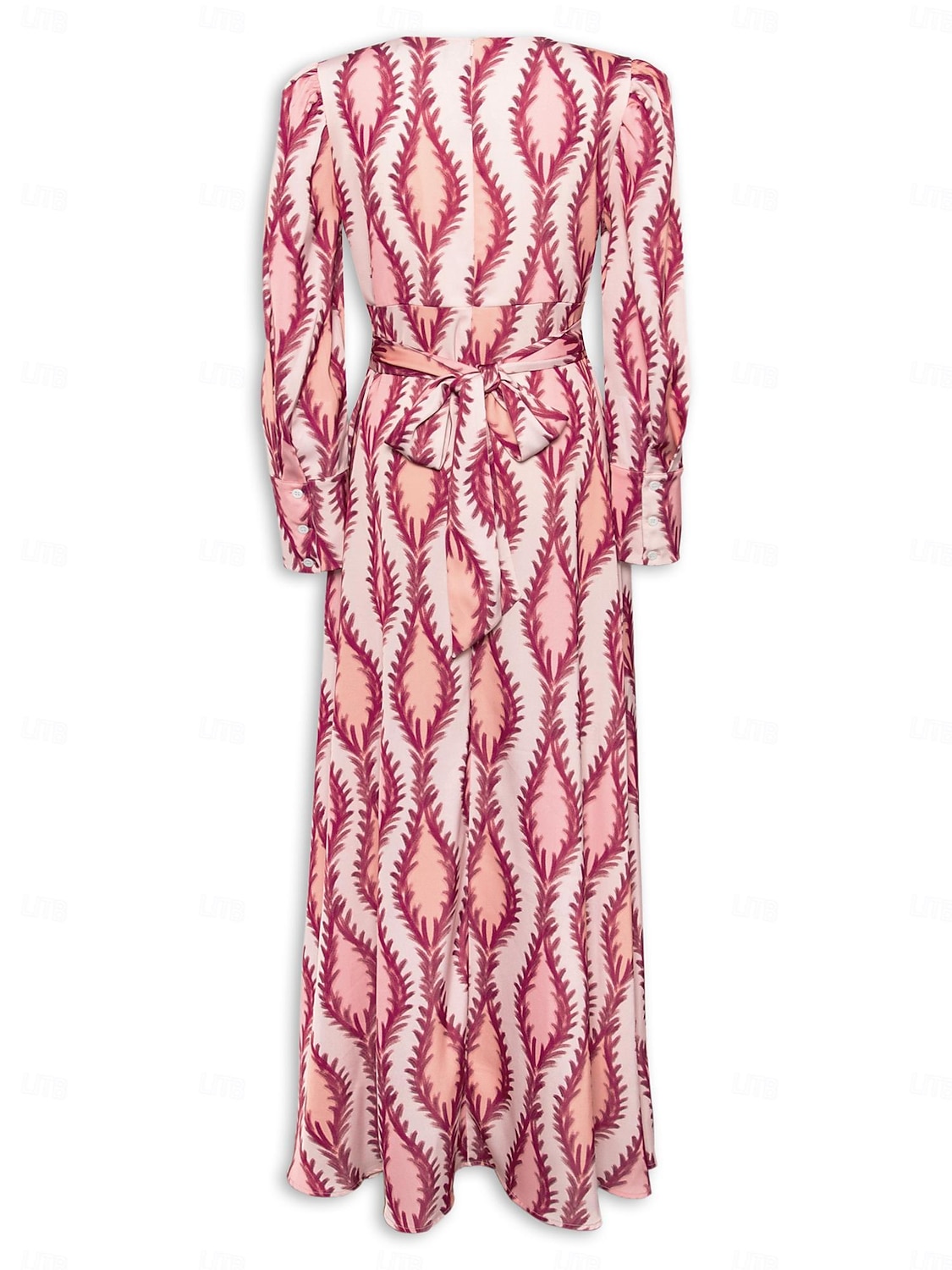 Per donna Orlo maxi Raso Maxi Vestito maxi SALMONE Bianco Manica lunga Modello di piante Fiore / Piante Pulsante pianta Primavera A V Abito volante S M L del 2025 a $93.99 –P16