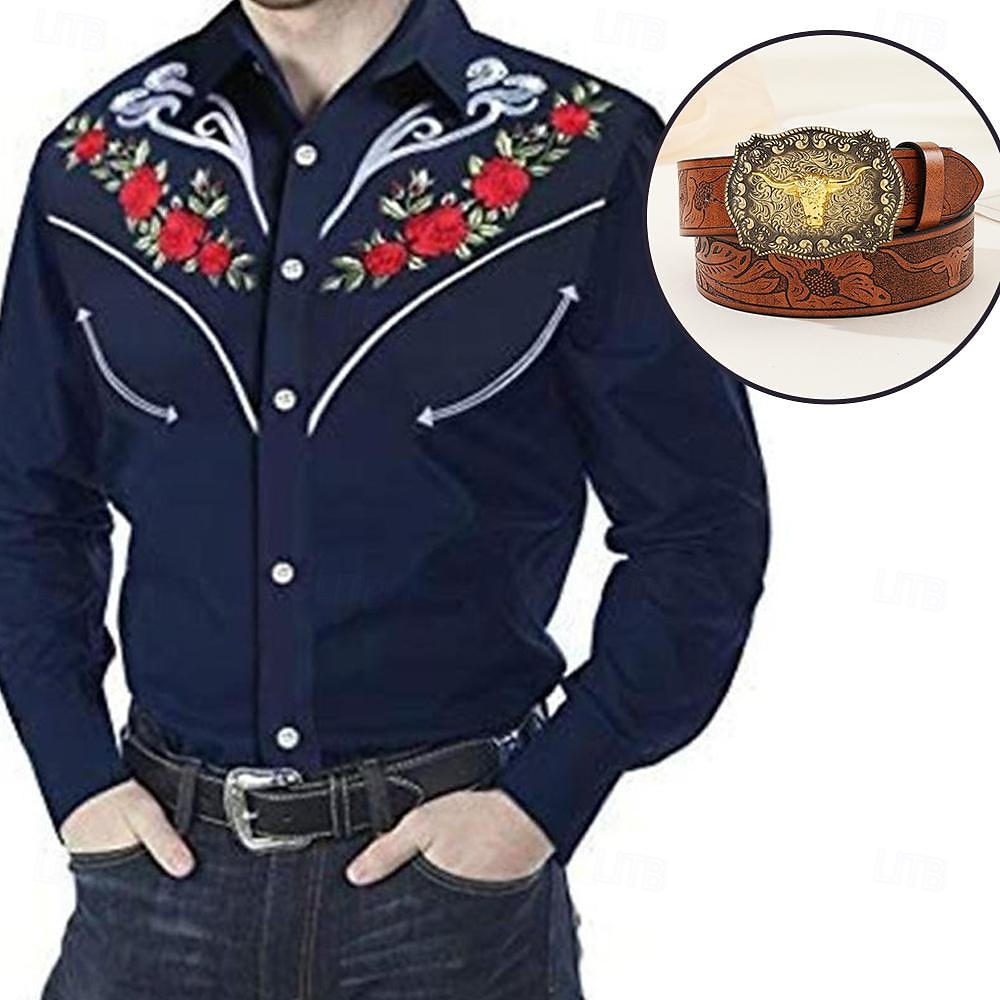 Klassiek Retro vintage Blouse / overhemd Ceintuur West Cowboy Geborduurd Borduurwerk Voor heren Maskerade Dagelijks gebruik Vrijgezellenfeest Volwassenen Hemd Ceintuur Alle seizoenen 2025 - $32.99 –P2
