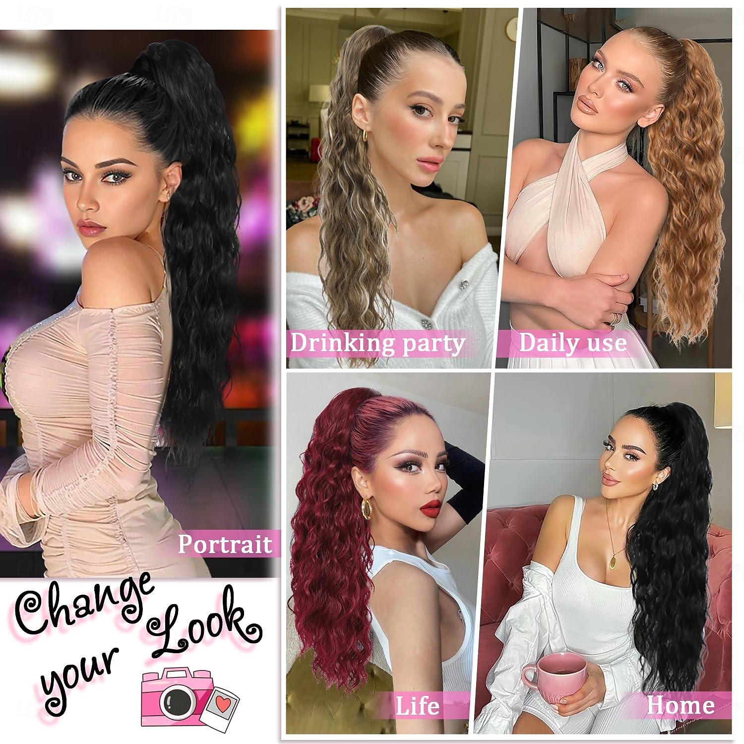 Cordon queue de cheval extensions de cheveux cuivre rouge longue bouclée ondulée queue de cheval naturel ondulé postiches synthétiques pour les femmes de 2025 ? $11.99 –P6