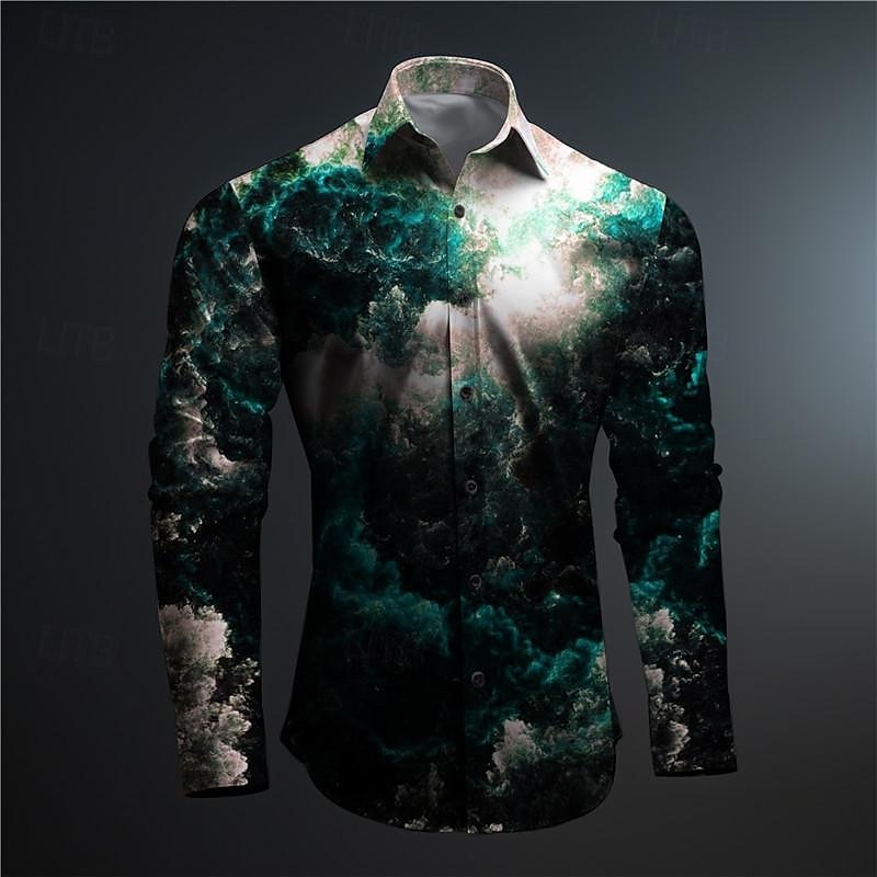 Men's Optical Illusion Geometric Pattern Button Up Shirt Printed Shirts Long Sleeve Subcultural Vacation Party Street Spring & Summer Turndown Print Button-Down Red Blue Purple 2025 - $24.99 –P9