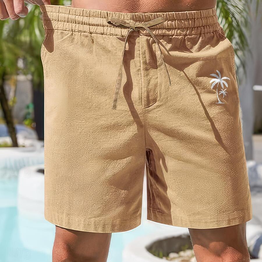 Coconut Tree Men's Cotton Linen Shorts Summer Hawaiian Shorts Beach Shorts Print Drawstring Elastic Waist Breathable Soft 10% Linen Shorts Casual Daily Holiday Streetwear 2025 - $23.99 –P3