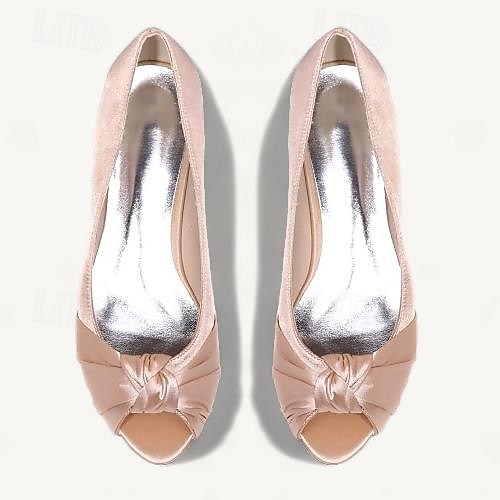 γυναικεία ρουζ ροζ σατέν peep-toe kitten heels - κομψά παπούτσια με χαμηλό τακούνι για γάμους και ειδικές περιστάσεις 2025 - $79.99 –P5