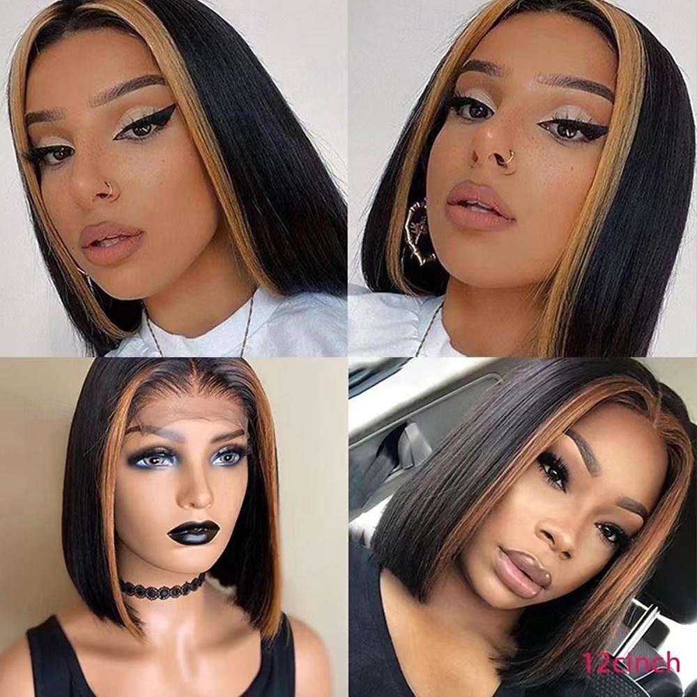 Destaque bob peruca 13x 4x1 t parte renda bob peruca frente do laço cabelo humano destaque preto parte do meio bob perucas ombre mel loira reta rendas frente bob perucas para mulher de 2025 por $47.99 –P1