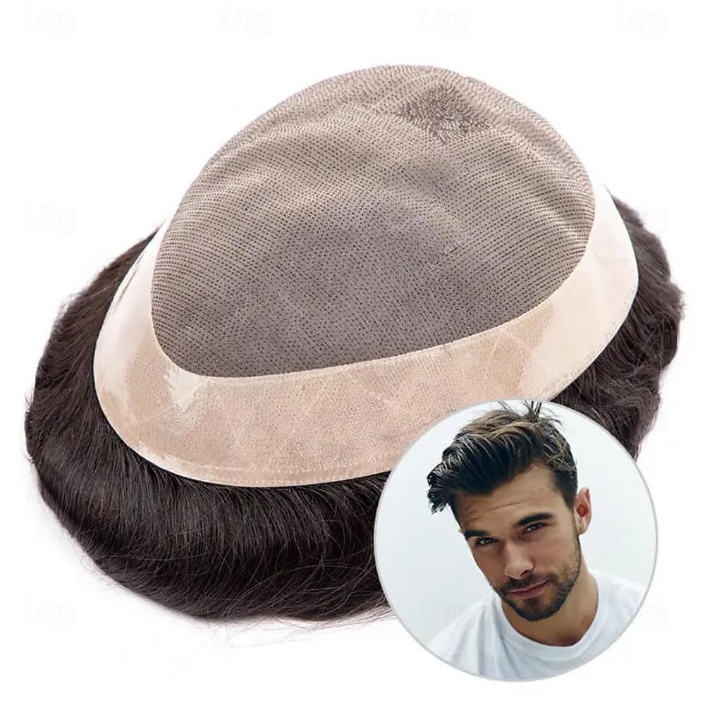 toupee mono urosperuukki miesten peruukki 100% luonnolliset hiukset kestävä miesten hiusproteesi toupee miehille 6 hiusten korvausjärjestelmä miehille 6x8 7x9 8x10 2025 - $164.99 –P1