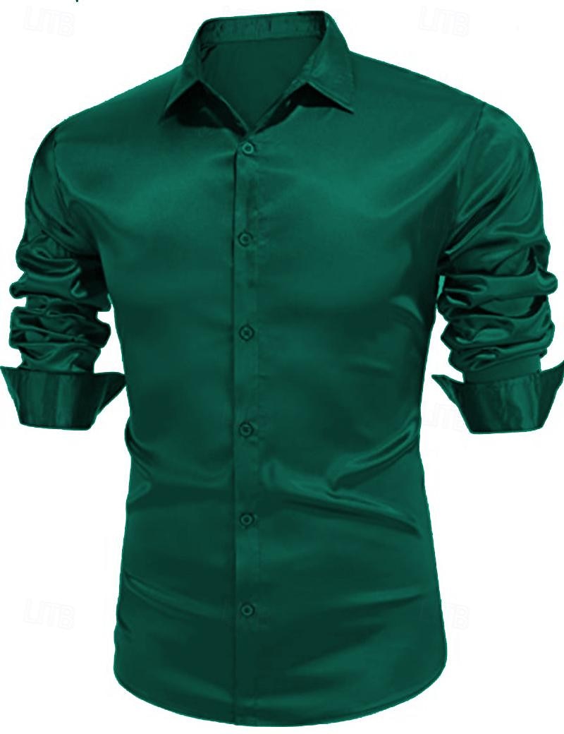 Men's Shirt Satin Shirt Casual Shirt Button Up Shirt Plain Wedding Vacation Black White Wine Blue Long Sleeve Lapel Spring & Summer Clothing Apparel 2025 - $23.99 –P7