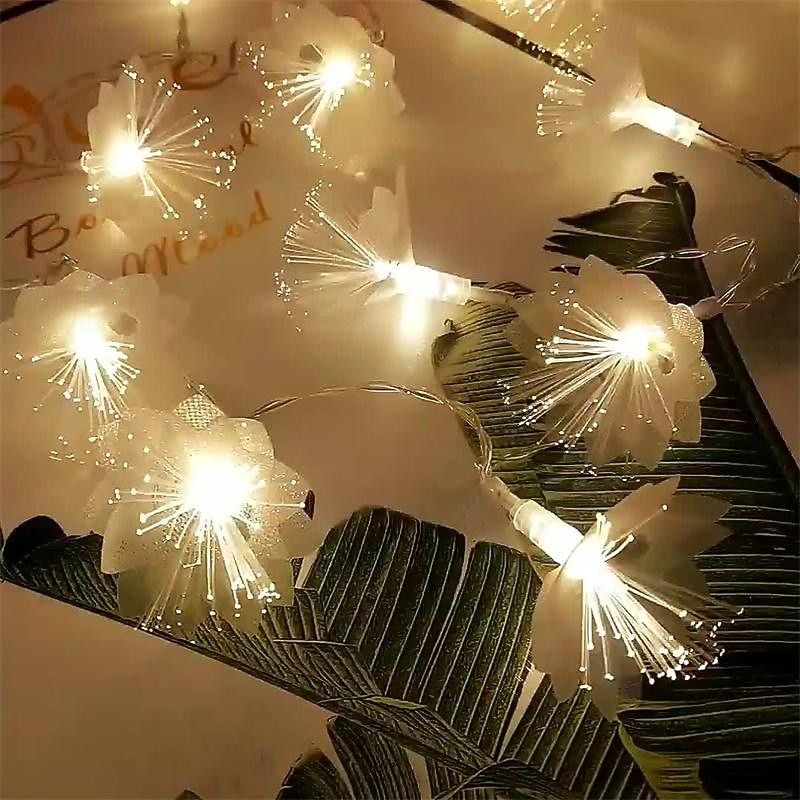 Guirlande lumineuse féerique en fibre optique 1.5m 10led/3m 20led, fleur artificielle décorative, guirlande lumineuse à piles, décoration de fête, salle de mariage, décor de jardin de 2026 ? $9.49 –P11