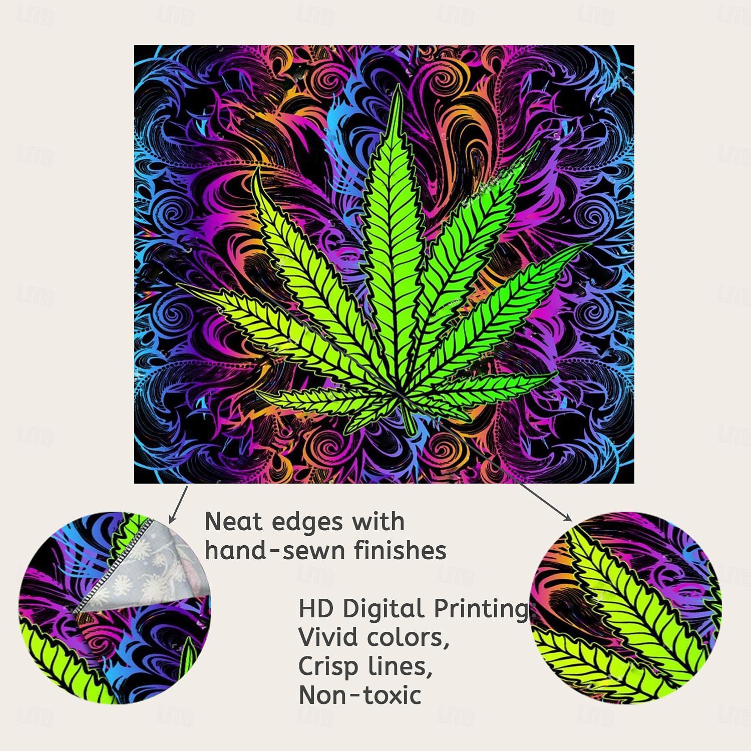 cannabisbladeren blacklight wandtapijt uv-reactief glow in the dark glow party neon psychedelisch trippy mistig hangend wandtapijt muurschildering voor woonkamer slaapkamer 2025 - $19.99 –P3