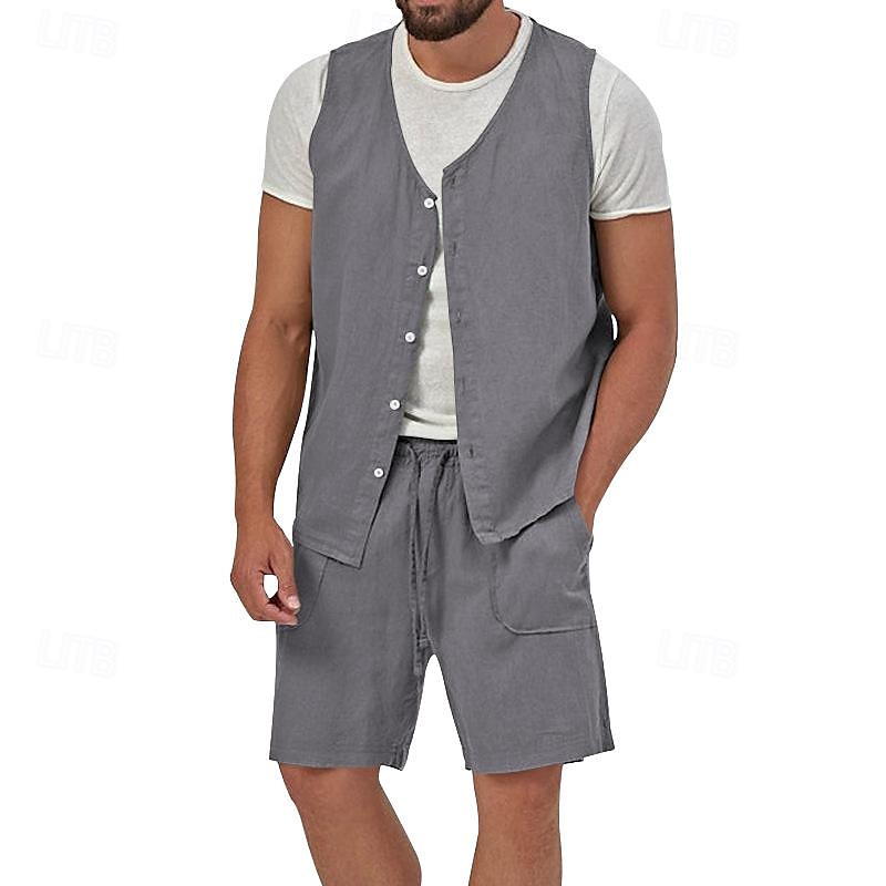 Men's Linen Shorts Summer Shorts Beach Shorts Set Pocket Drawstring Elastic Waist Plain Comfort Breathable Short Holiday Vacation Beach Hawaiian Boho Black Yellow 2025 - $34.99 –P5