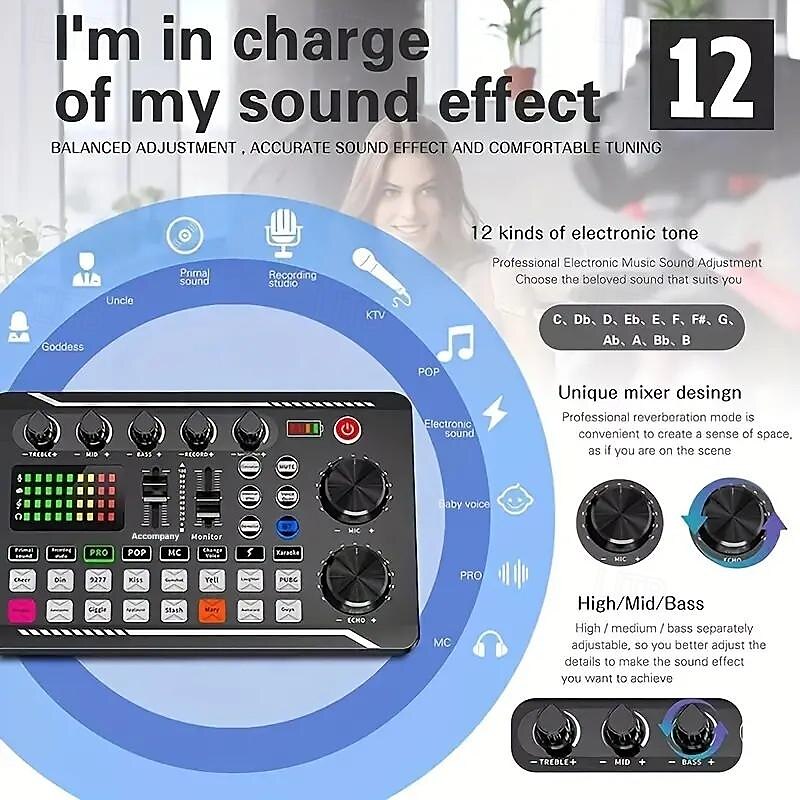 Stream and Cast with Ease USB Sound Card Rechargeable DJ Mixer Voice Effects  Perfect for Podcasts & Gaming 2025 - $41.99 –P2