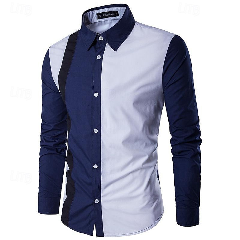 Men's Shirt Summer Shirt Casual Shirt Collared Shirt Button Up Shirt Black Wine Navy Blue Blue Long Sleeve Color Block Lapel Vacation Holiday Patchwork Clothing Apparel Polyester Fashion Casual 2025 - $19.49 –P1